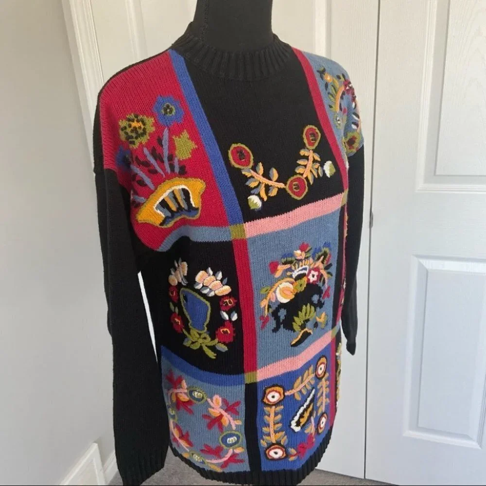 Vintage  Almost Heaven Hand Made Patchwork Embroidery Sweater - Picture 3 of 16